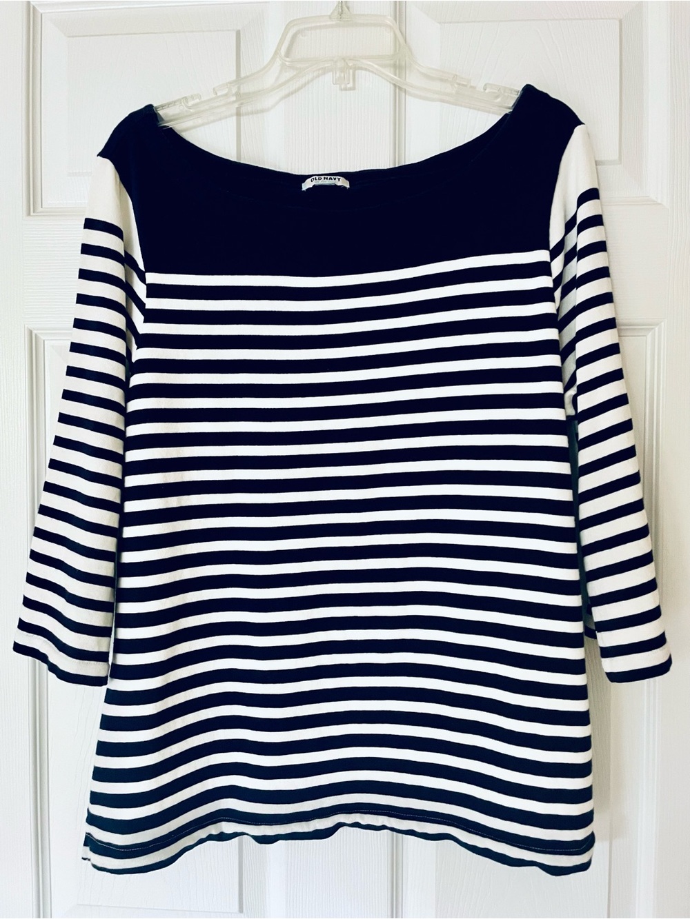 Old Navy Breton Stripe Boatneck Top Navy White 3/4 Sleeve
